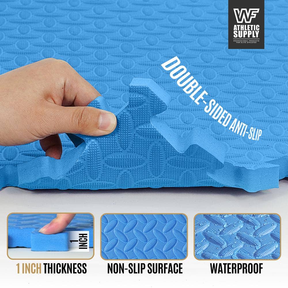 Blue Diamond Pattern Interlocking Foam Gym Floor Tiles, 24 SQ.FT