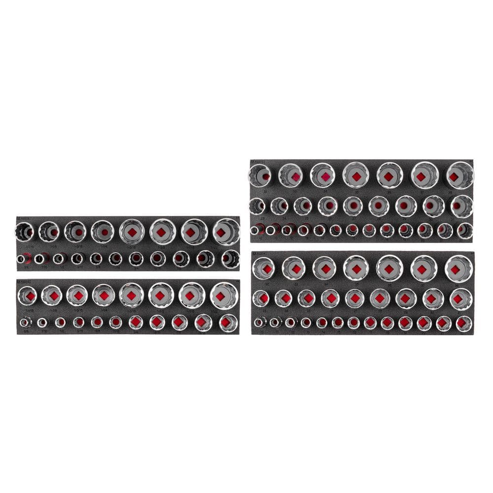 Tekton 1/2 in. Drive Shallow and Deep 12-Point Socket Set with Foam Organizers, 96-Piece (3/8 - 1-1/2 in., 10 - 38 mm)