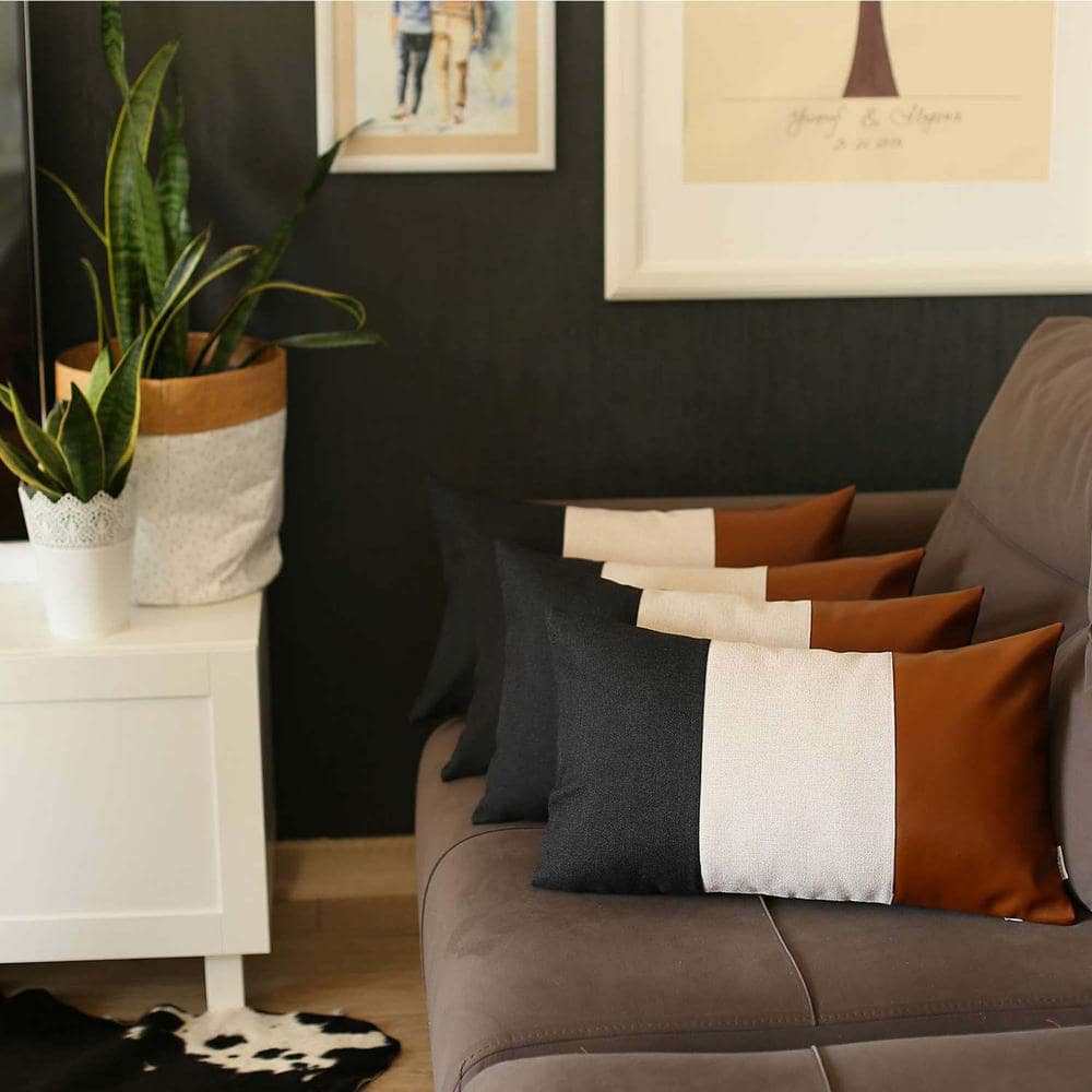 Boho-Chic Black, Ivory, and Brown Faux Leather Pillow Covers