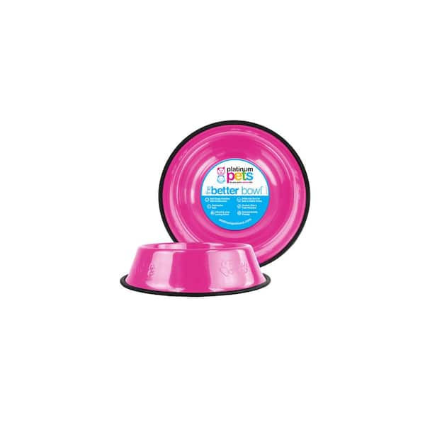 Bubblegum Pink Platinum Pets 8-Ounce Stainless Steel Embossed Non-tip Cat Bowl 