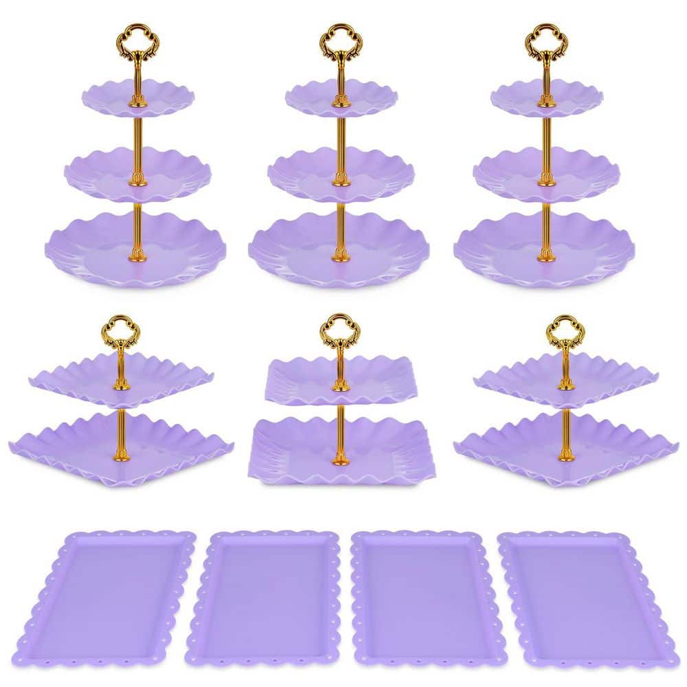 Wudkey 10 Pack Purple Cake Stand Set with 3 Two-Tier, 3 Three-Tier