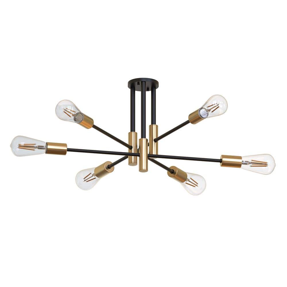 32.7 in. 6-Light Black Semi- Flush Mount with Aged Brass Socket Cups and No Bulb Included (1-Pack) price history on PriceWatchPro