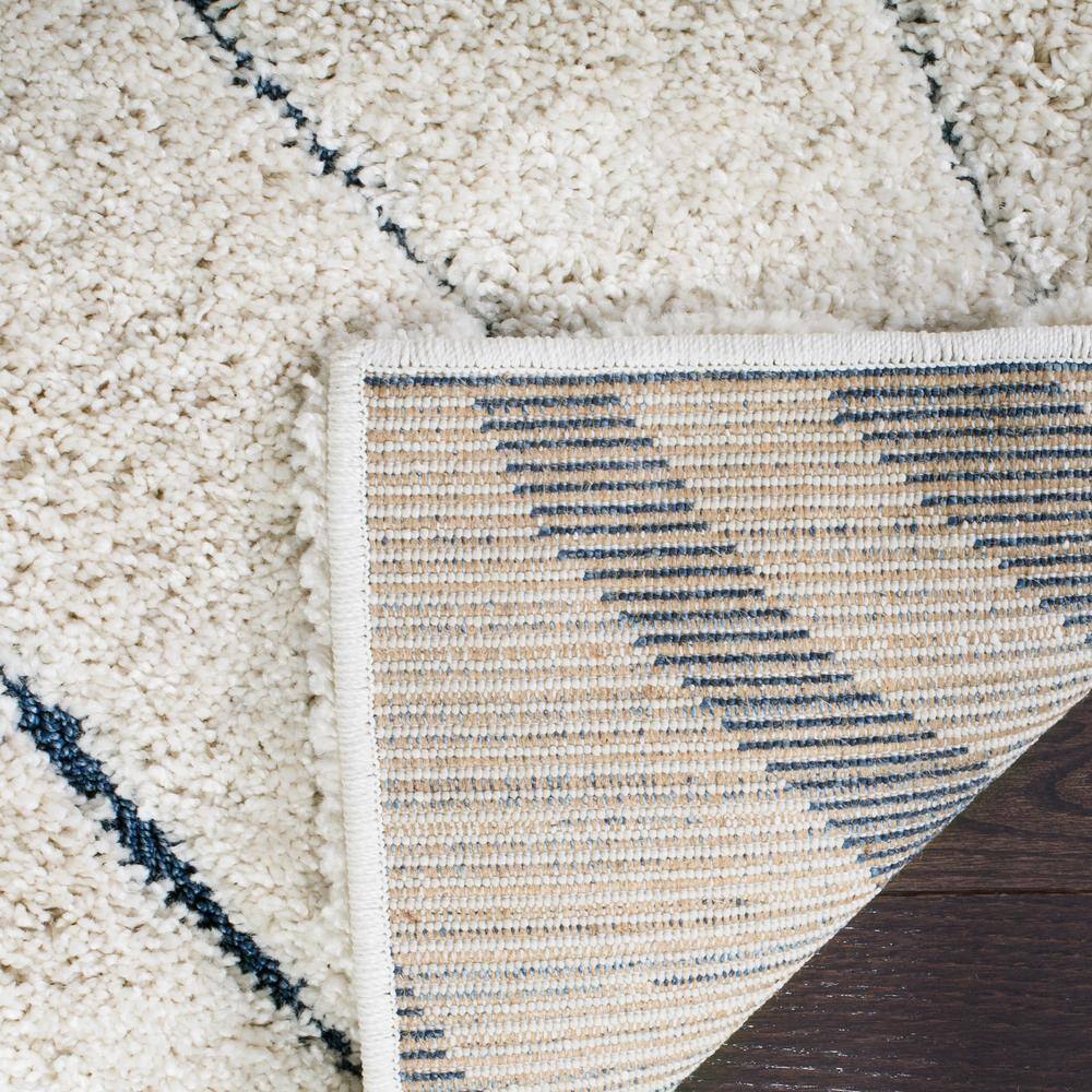 Cream and Blue Tufted Shag Area Rug, 6' x 9'