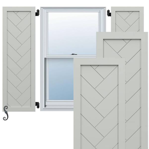 Ekena Millwork EnduraCore Herringbone Modern 18-in W x 70-in H Raised Panel Composite Shutters Pair in Hailstorm Gray