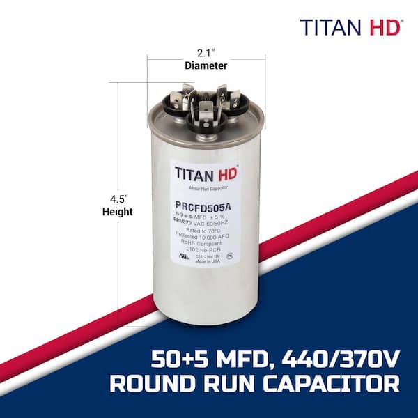 TITAN HD 50 Plus 5 MFD, 440-Volt/370-Volt Dual Voltage Round Run