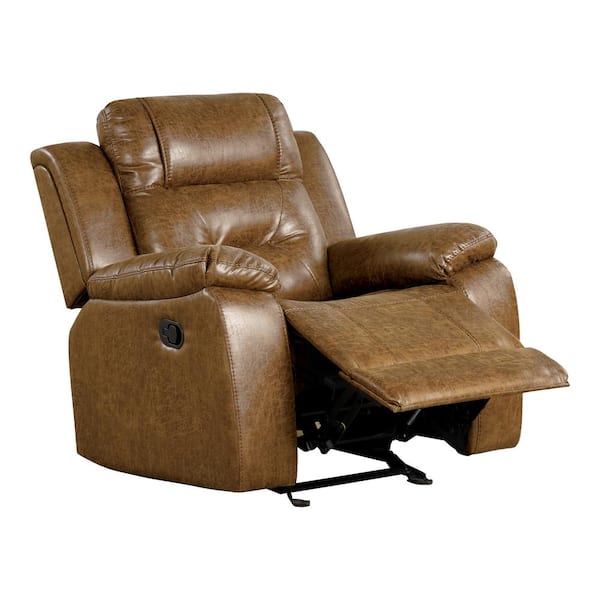 Salibur Brown Faux Leather Recliner with Pillow Top Arms