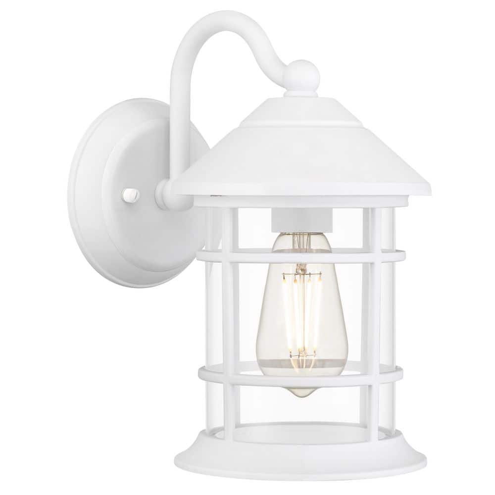 Harbor Glen 11.38 in. 1-Light Matte White Outdoor Hardwired Wall Lantern Sconce with Clear Glass Shade price history on PriceWatchPro