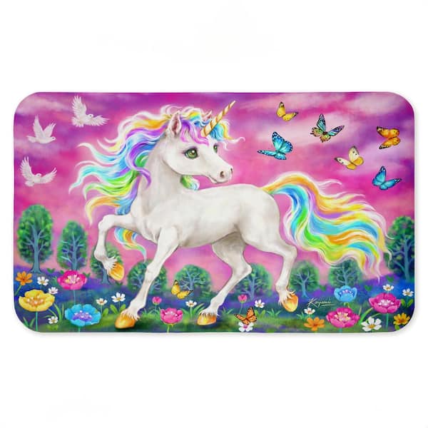 Unicorn with Fluttering Butterflies Printed Anti-Fatigue Floor Mat, design by Kayomi Harai