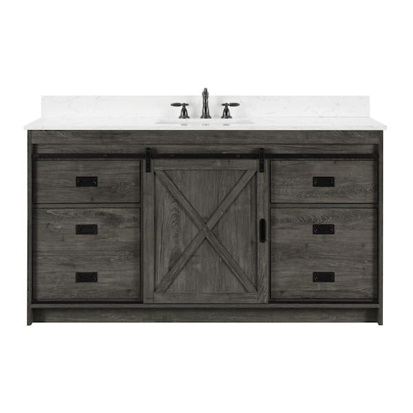 Rafter 60 in. W x 22 in. D Bath Vanity in Charcoal Gray with Carrara White Engineered Stone Vanity Top with White Sink