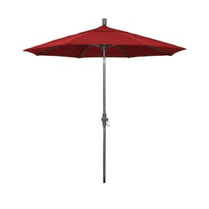 7.5 ft. Hammertone Grey Aluminum Market Patio Umbrella Collar Tilt Crank Lift in Red Pacifica