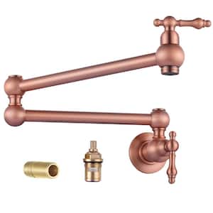 Wall Mounted Pot Filler with 2-Handles Double Joint Swing Arm in Copper
