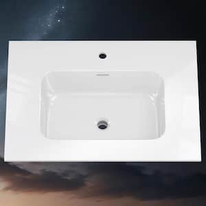 30 in. W x 22 in. D Solid Surface Vanity Top in Pure White with White Rectangular Single Integrated Sink