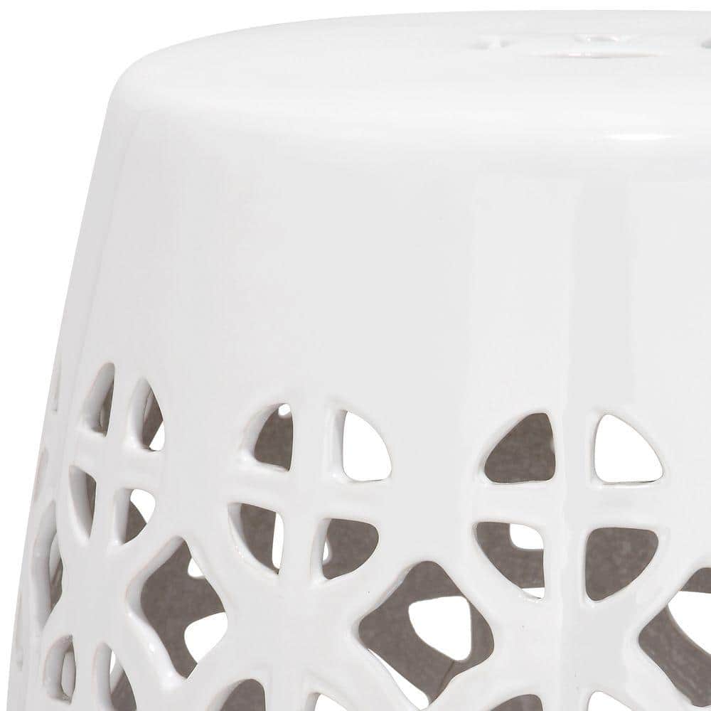 White Ceramic Circle Lattice Indoor/Outdoor Garden Stool
