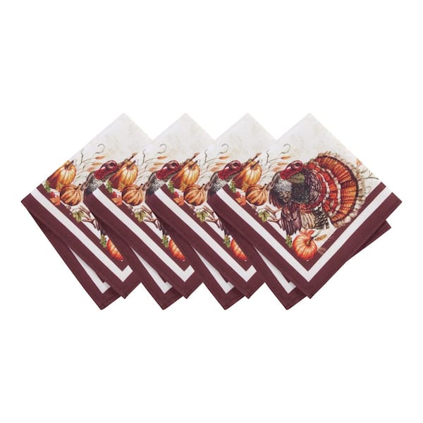 Autumn Heritage Turkey Engineered Napkins, Set of 4, Multicolor - 17"W x 17"L