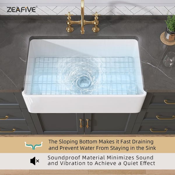 ファーストニューマニュアルa Zeafive Mac 33 in. x 20 in. White Farmhouse Sink Fireclay