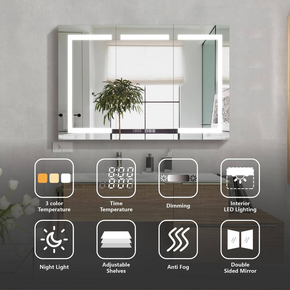 48'' x 32'' Silver Aluminum LED Medicine Cabinet with Mirror