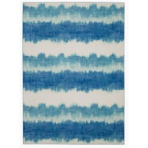 Alamos Ivory and Blue 3 ft. x 5 ft. Washable Polyester Indoor/Outdoor Area Rug