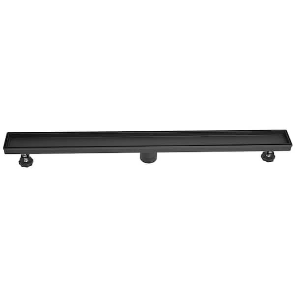BWE 32 in. Stainless Steel Linear Shower Drain with withTile Insert Cover Slot Pattern Drain Cover in Matte Black