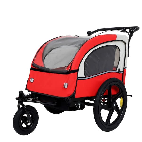 5 cu. ft. 2-Seat Foldable Black+Red Steel Powered Weelbarrow w/ 5-Point Safety Harnesses, Pivot Front Wheel, Storage Bag