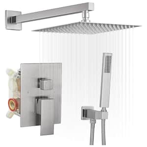 Single Handle 2-Spray 12 in. Square Shower Faucet With 2.5 GPM with High Pressure in. Brushed Nickel(Valve Included)