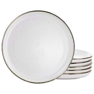Arthur 6 Piece Stoneware Dinner Plate Set in Matte White with Gold Rim