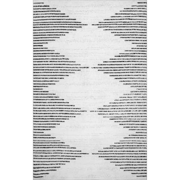 Romina Machine Washable Diamond Stripes White Doormat 2 ft. x 3 ft.  Accent Rug