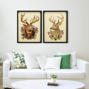 "Mr and Mrs Deer" Dimensional Collage Framed Graphic Art Under Glass Wall Art