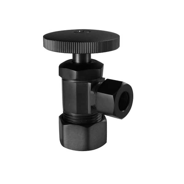 Westbrass Round Handle Angle Stop Shut Off Valve, 1/2 in. Copper Pipe Inlet with 3/8 in. Compression Outlet, Matte Black