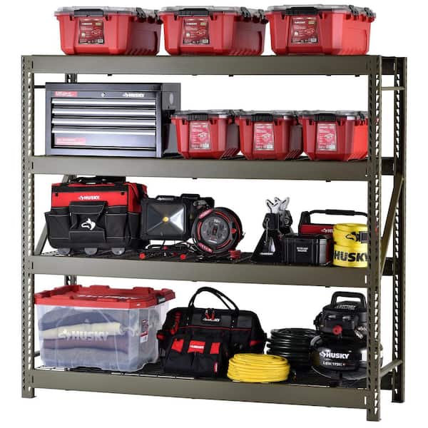 4-Shelf Metal Industrial Duty Freestanding Garage Storage Shelving Unit in Army Green (77 in. W x 72 in. H x 24 in. D)