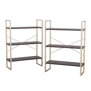 Walter Heights 41 in. Tall Blade Walnut Engineered Wood 3-Shelf Accent Bookcase with Metal Frame (set of 2)