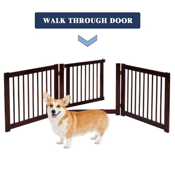 24/36 Folding Wood Dog Gate Pet Fence Free Standing Barrier with Door