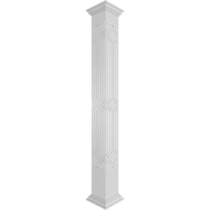 7-5/8 in. x 10 ft. Premium Square Non-Tapered Atlas Fretwork PVC Column Wrap Kit w/Crown Capital and Base
