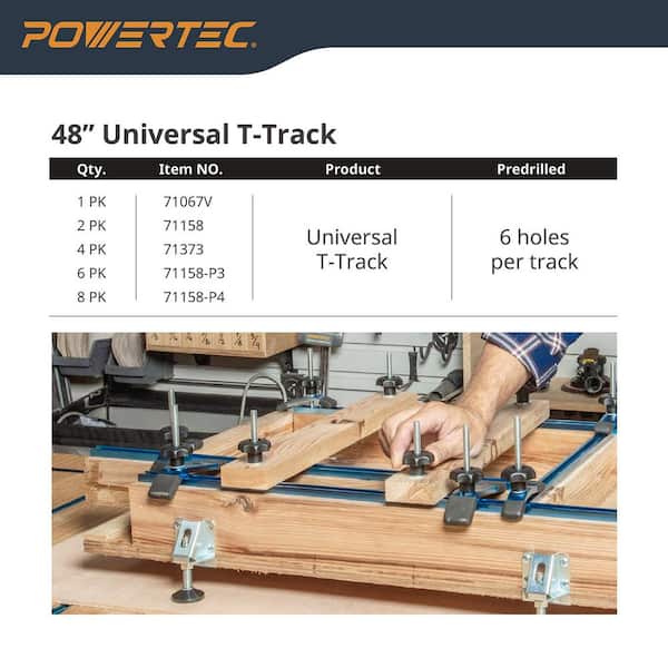 48 in. Universal T-Track with 2-Hold-Down Clamps for Woodworking