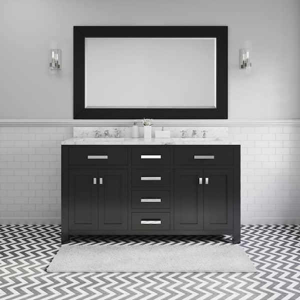 Water Creation Madison 60 in. W x 21.5 in. D x 34 in. H Double Sink Bath Vanity in Espresso with Carrara White Marble Top and Mirror