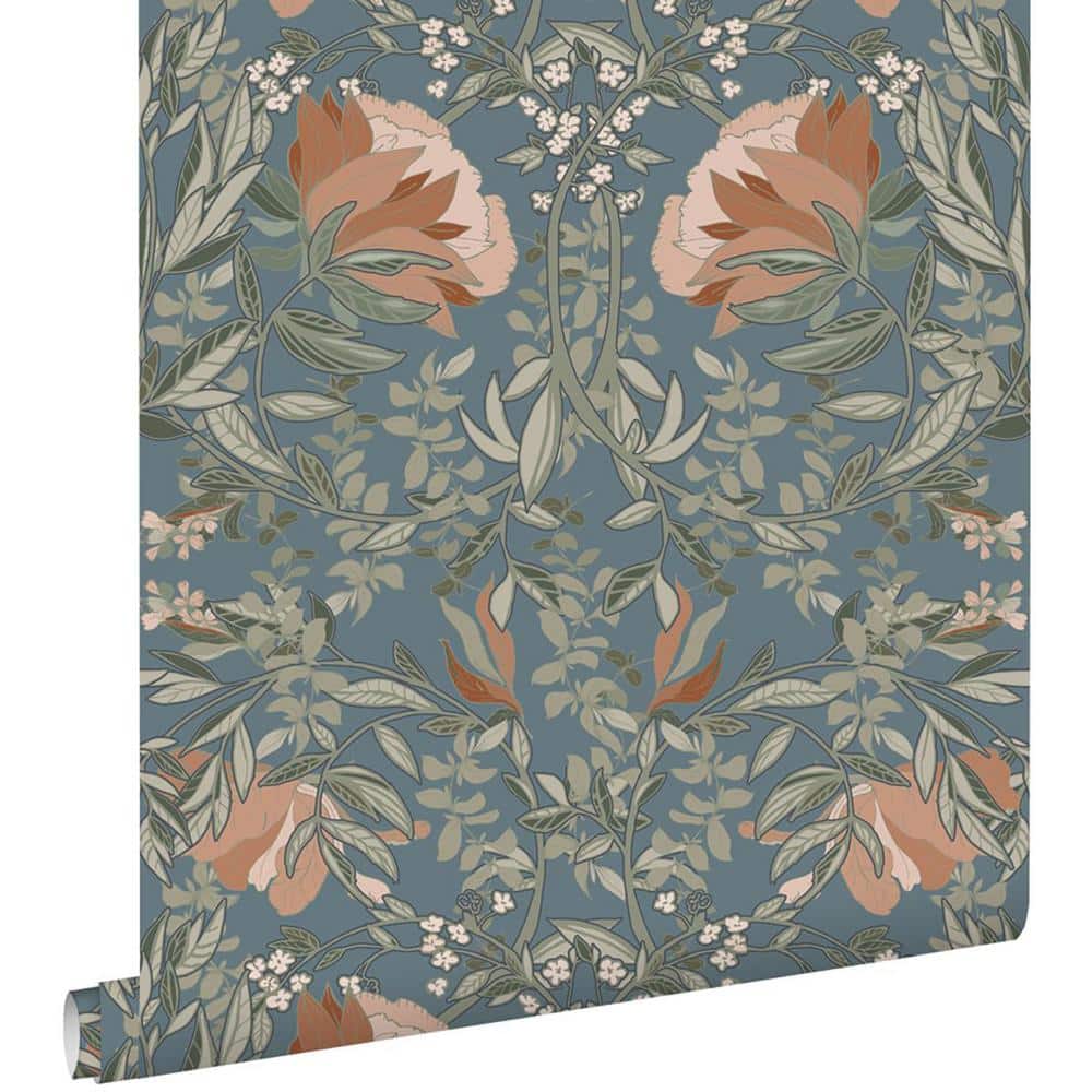 Ester Blue Art Nouveau Floral Non-Woven Wallpaper