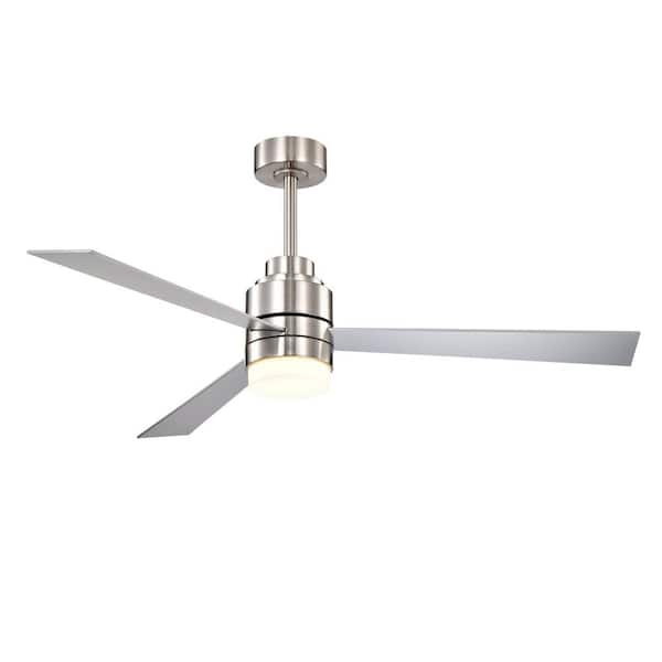 Newton 52 in. Integrated LED Indoor Brushed Nickel 3-Blade Reversible 6-Speed 5 CCT Ceiling Fan Light Kit,Remote Control