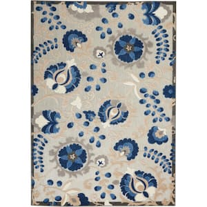Aloha Patio Natural/Blue 5 ft. x 8 ft. Floral Contemporary Indoor/Outdoor Area Rug