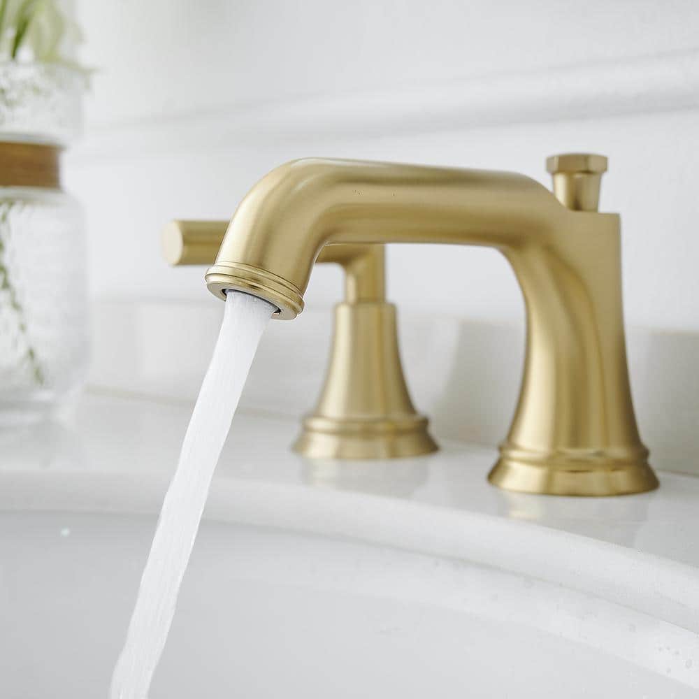 Brushed Gold Widespread 2-Handle Bathroom Faucet with Drain Assembly