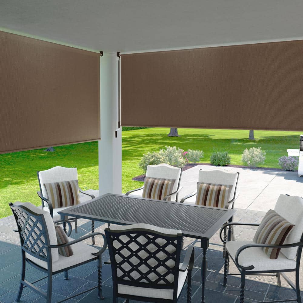 Walnut Cordless Outdoor Motorized Blackout Roller Shade