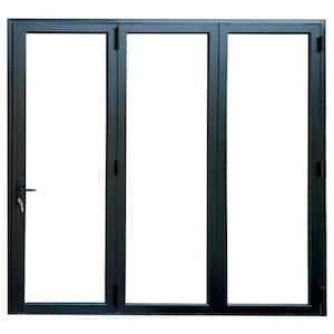 Teza 60 Series 96 in. x 96 in. Matte Black Left to Right Non-Thermal Break Folding Aluminum Bi-Fold Patio Door
