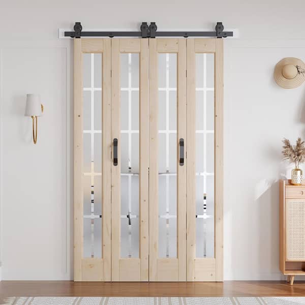 easelife 48 in. x 84 in. Full Lite Pre-Assembled Frosted Glass Solid Core Wood Bi-fold Door with Hardware
