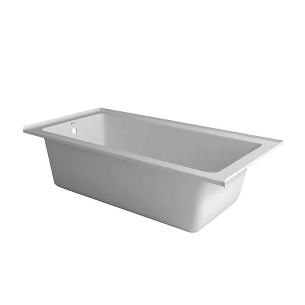 FINE FIXTURES 60 in. x 32 in. Acrylic Rectangular Soaking Drop-In Bathtub with Left Hand Drain in White Brass trip lever included