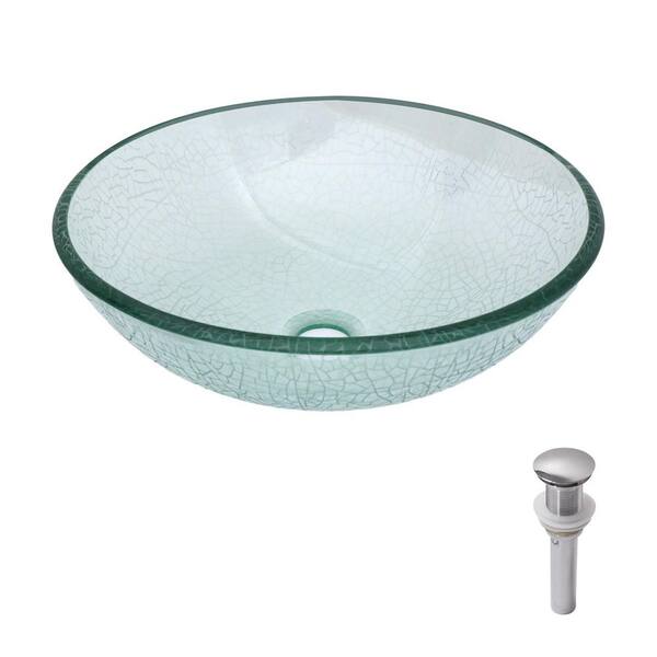 Cheerup Hand-Painted Goldfish Glass Vessel Sink With Chrome Waterfall Faucet & Drain Set