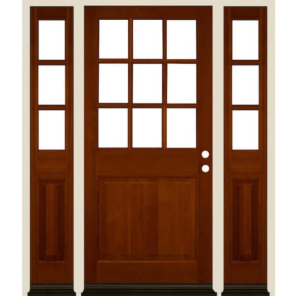 Krosswood Doors 64 in. x 80 in. 9-Lite Left Hand English Chestnut Stain Douglas Fir Prehung Front Door Double Sidelite