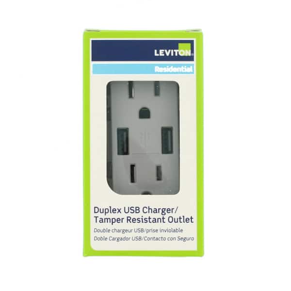 Decora 15 Amp Tamper Resistant Duplex Outlet and 3.6 Amp USB Outlet, Gray T5632-GY