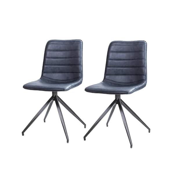 JAYDEN CREATION Levant Blue Faux Leather Side Chair with Split Metal Legs (Set of 2)
