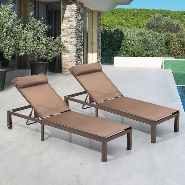 Crestlive Products Brown and Black 2-Piece Aluminum Adjustable Outdoor Chaise Lounge