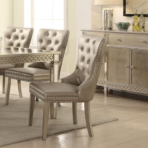 Kacela Silver PU and Antique Silver Finish Leather Side Chair (Set of 2)