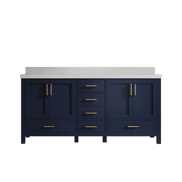 Willow Collections Malibu 72 in. W x 22 in. D x 36 in. H Double Sink Bath Vanity in Navy Blue with 2 in. Carrara Quartz Top