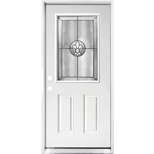 Steves & Sons 36 in. x 80 in. Element Series Trinity Right-Hand Inswing 1/2-Lite Decorative White Primed Steel Prehung Front Door